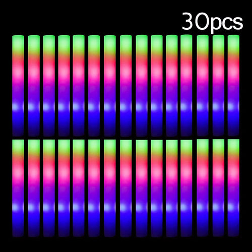 15/30Pcs LED Glow Sticks Bulk Colorful RGB Glow Foam Stick Cheer Tube
