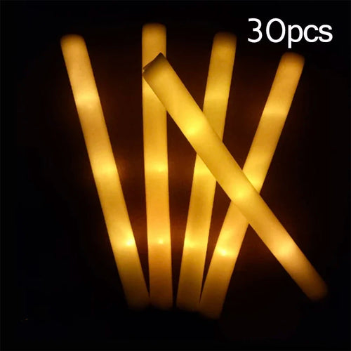 15/30Pcs LED Glow Sticks Bulk Colorful RGB Glow Foam Stick Cheer Tube