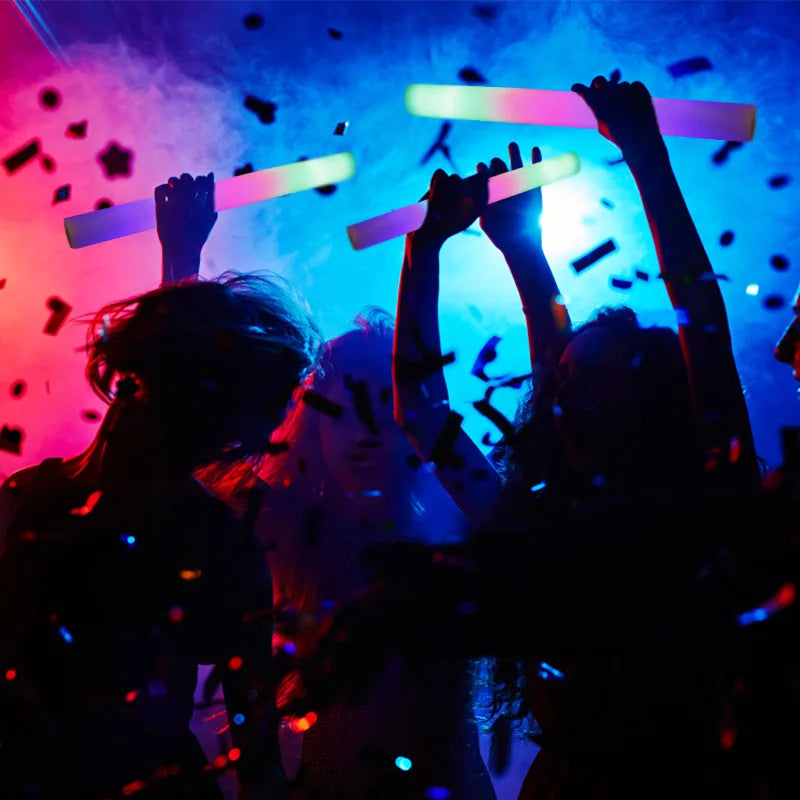15/30Pcs LED Glow Sticks Bulk Colorful RGB Glow Foam Stick Cheer Tube