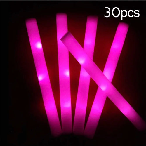 15/30Pcs LED Glow Sticks Bulk Colorful RGB Glow Foam Stick Cheer Tube
