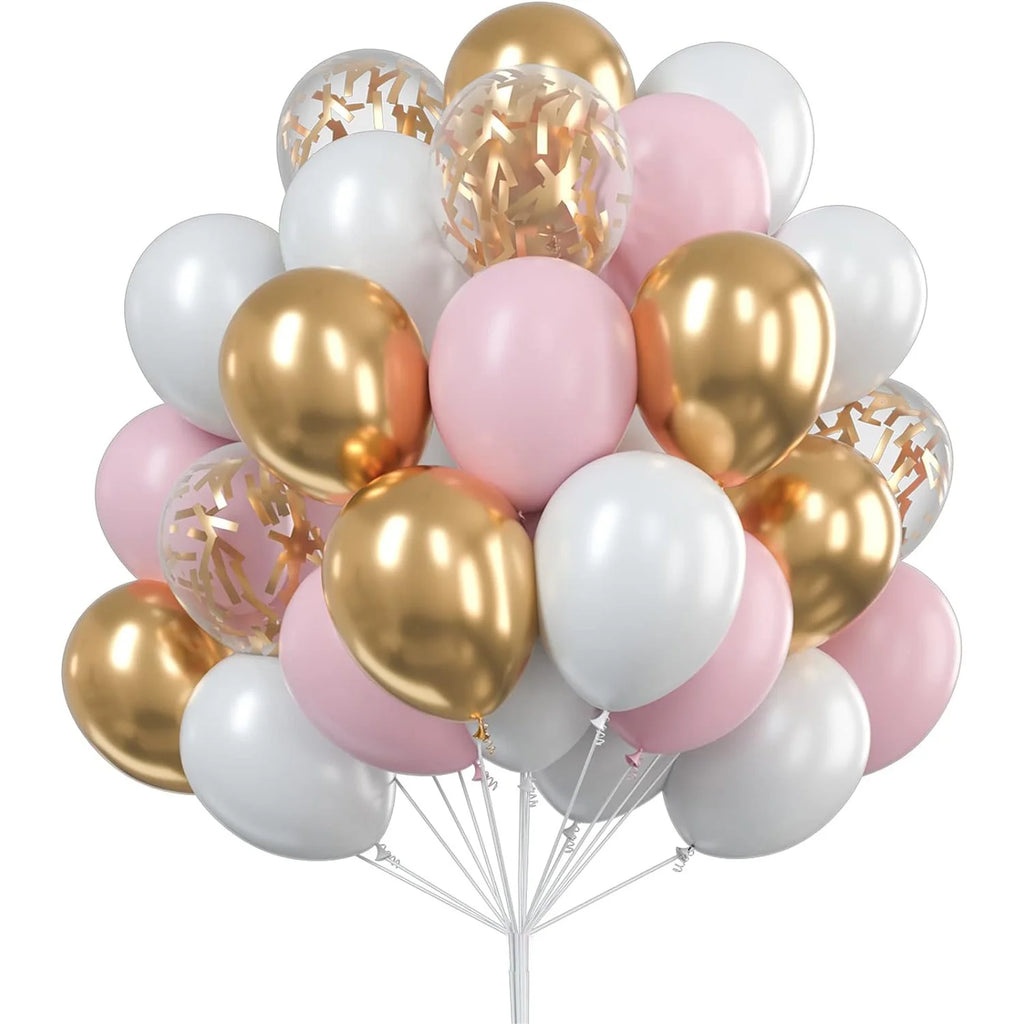 30Pcs 12 Inch Metallic Gold Balloons Pearl White Latex Balloons Gold