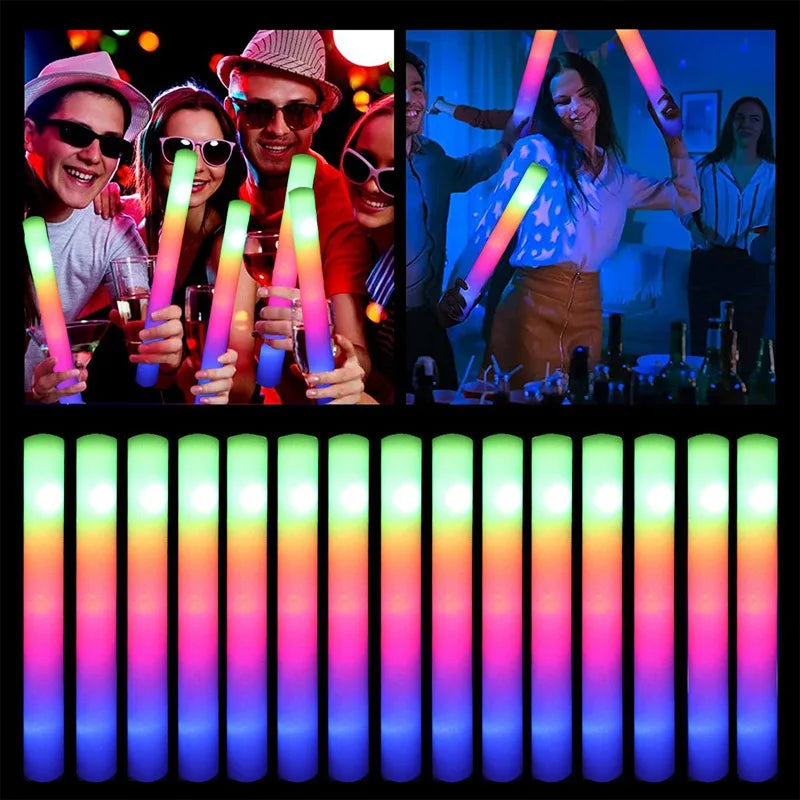 15/30Pcs LED Glow Sticks Bulk Colorful RGB Glow Foam Stick Cheer Tube
