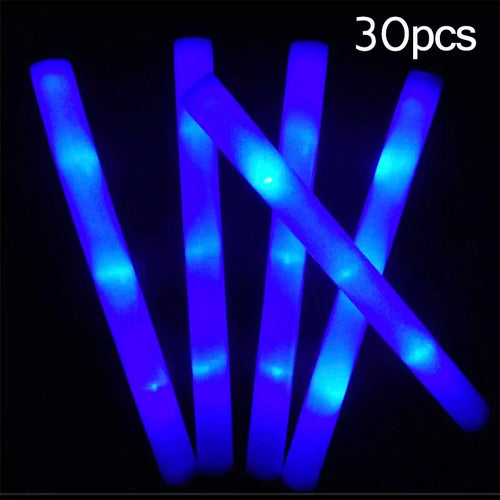15/30Pcs LED Glow Sticks Bulk Colorful RGB Glow Foam Stick Cheer Tube
