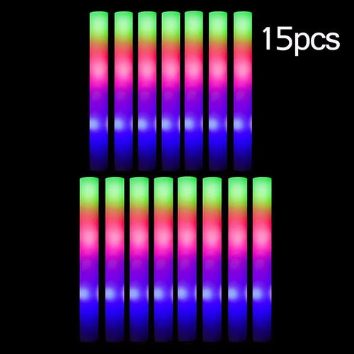 15/30Pcs LED Glow Sticks Bulk Colorful RGB Glow Foam Stick Cheer Tube